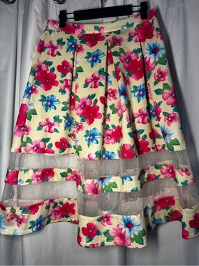 DO+BE Yellow A-Line Skirt with Pink & Blue Floral Print